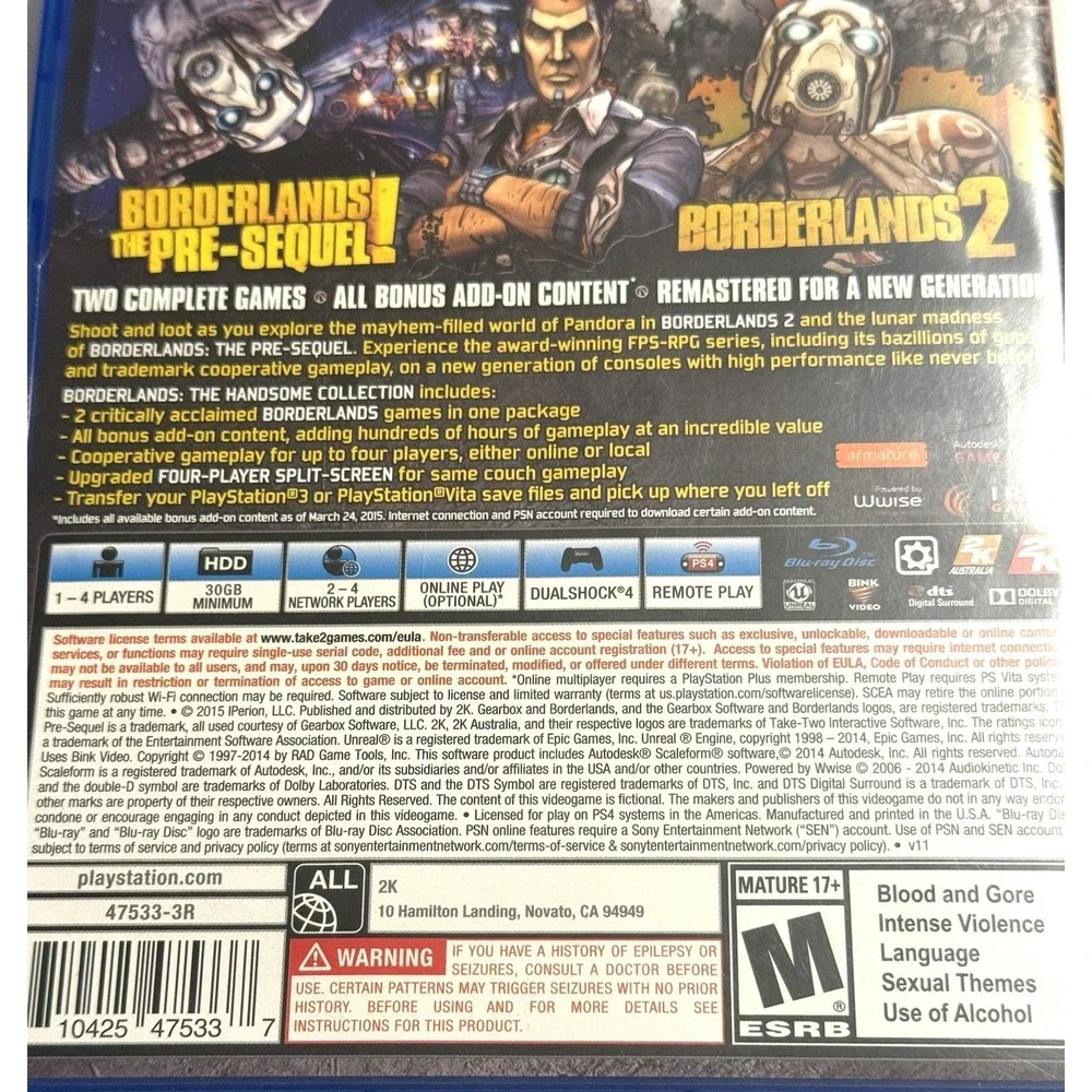 Borderlands: The Handsome Collection PS4 (Sony PlayStation 4) CIB Complete Works
